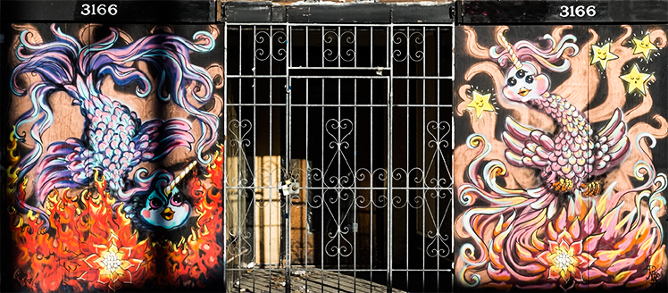 Street Art, side of a building with locked gate